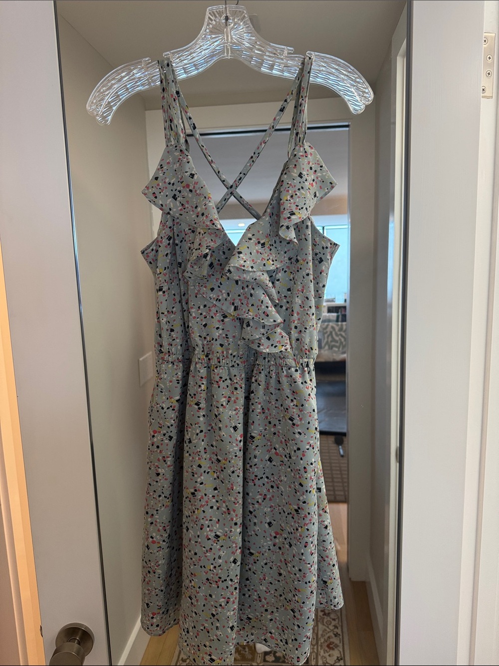 BCBGeneration Gray Mini Dress with Multicolor Speckle Print